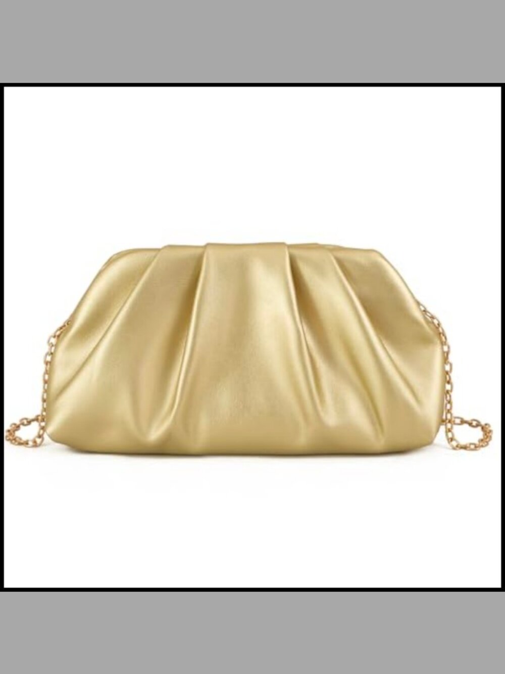 Soft PU Leather Ruched Cloud Clutch Evening Bag with Detachable Chain Strap
